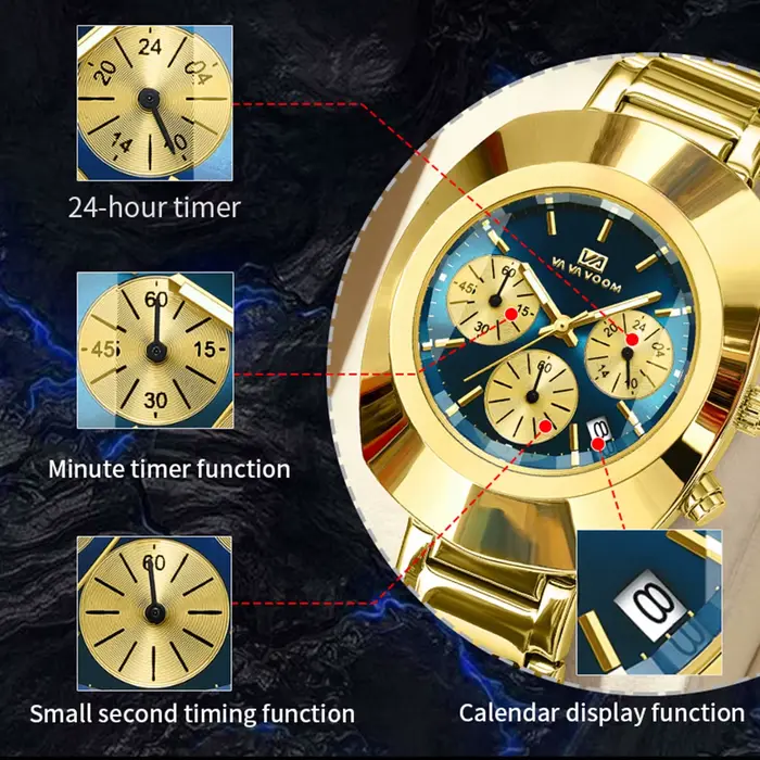 Montre homme VA VA VOOM multifonctionnelle bracelet acier inoxydable cadran ovale sport luxe multifonction quartz certifiée CE