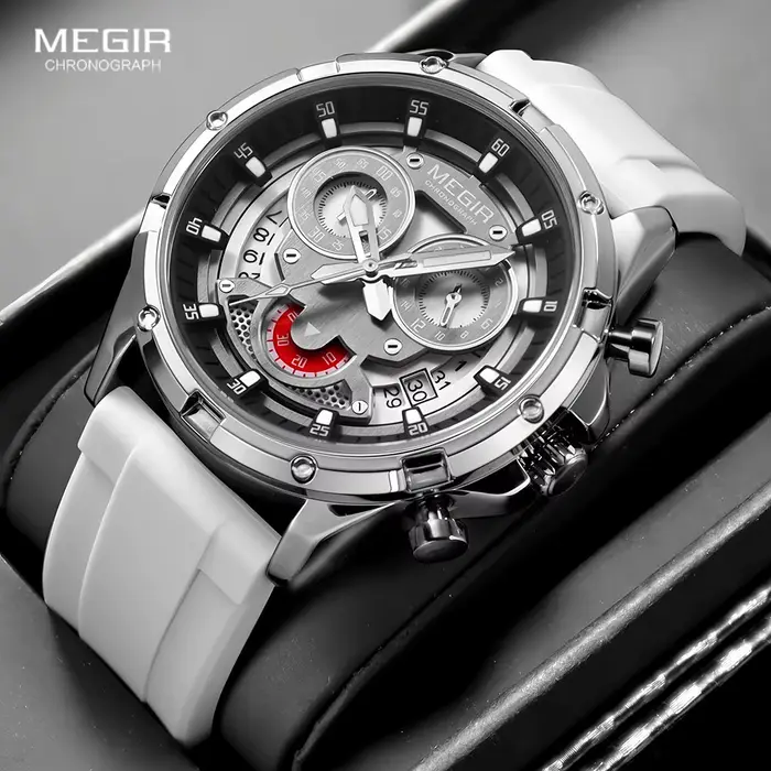MEGIR nouvelles montres de Sport pour hommes mode chronographe montre-bracelet à Quartz avec bracelet en Silicone aiguilles lumineuses calendrier étanche