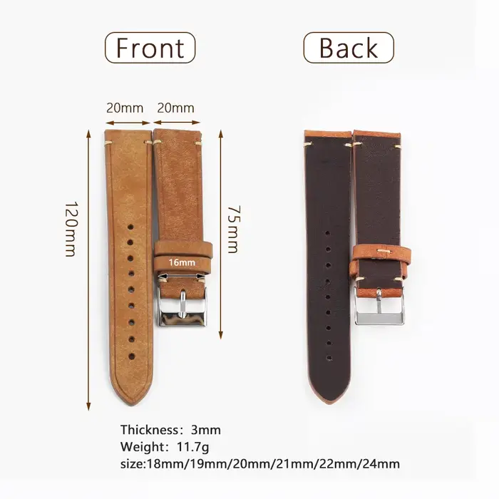 Bracelet de montre en cuir de vache première couche 18mm 19mm 20mm 21mm 22mm vintage pour hommes et femmes occasions spéciales