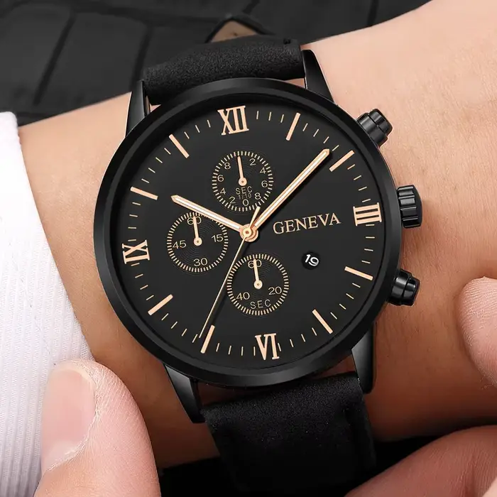 Genève – montre en cuir Ultra mince pour hommes
