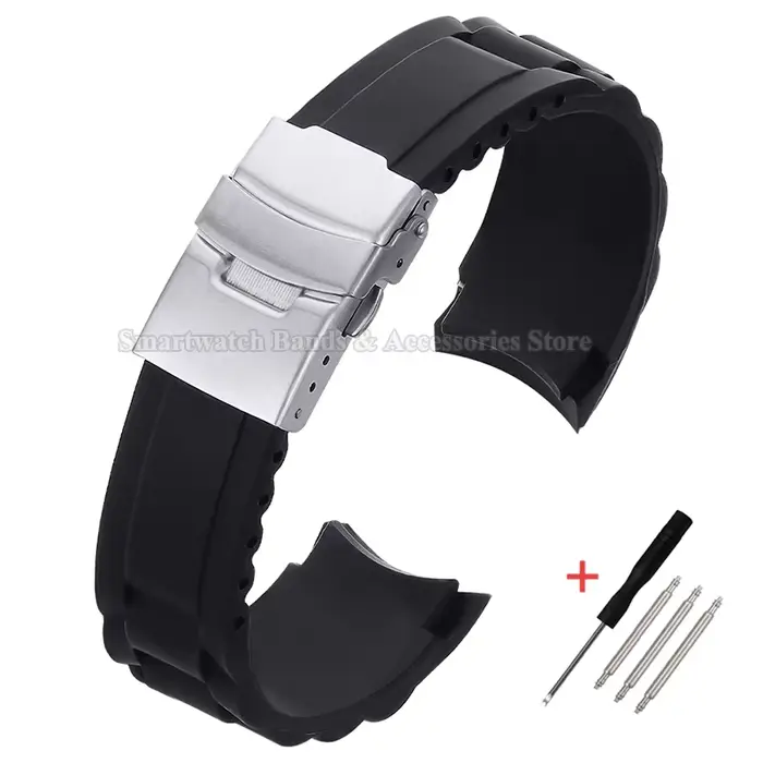 Bracelet de montre en silicone pour Seiko et Omega, 16mm, 18mm, 20mm, 22mm, 24mm, 26mm, extrémité in