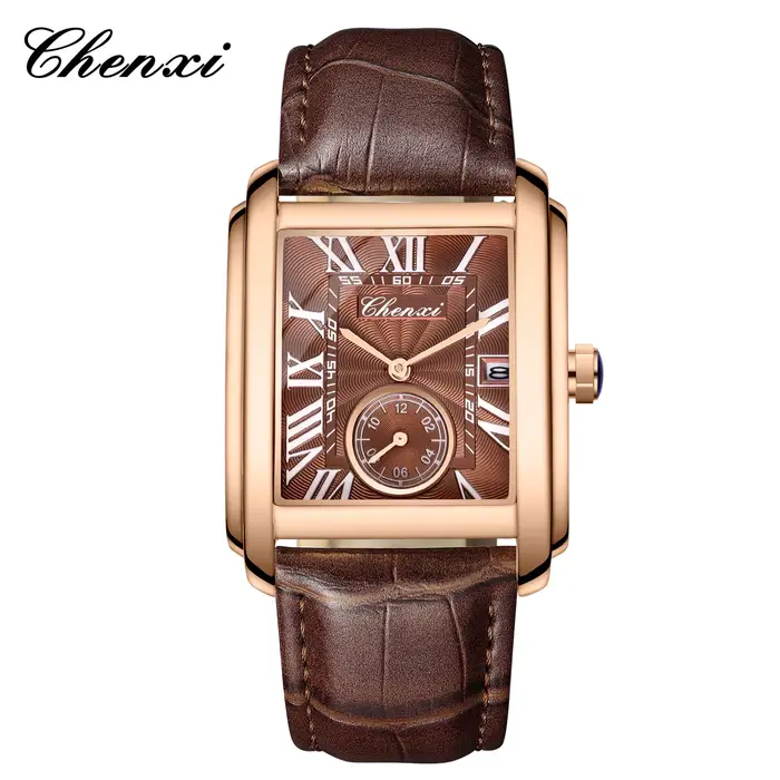 Chenxi-Montre de dehors Rectangulaire en Cuir group pour Homme, Horloge Élégante à Quartz, Étanche, 