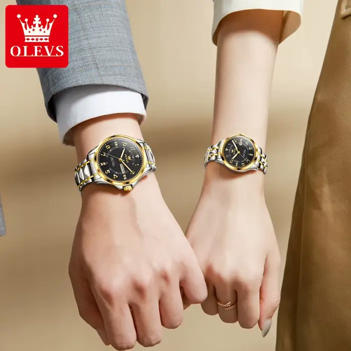 OLEVS marque de luxe Couple montre classiques double calendrier montre-bracelet pour hommes et femmes étanche amoureux