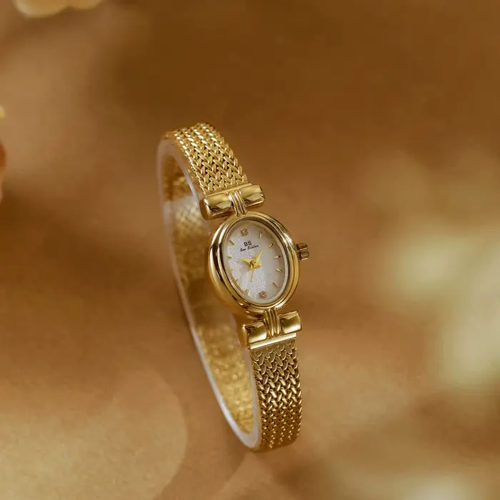 BS marque originale montre pour femme ovale or maille bracelet Vintage