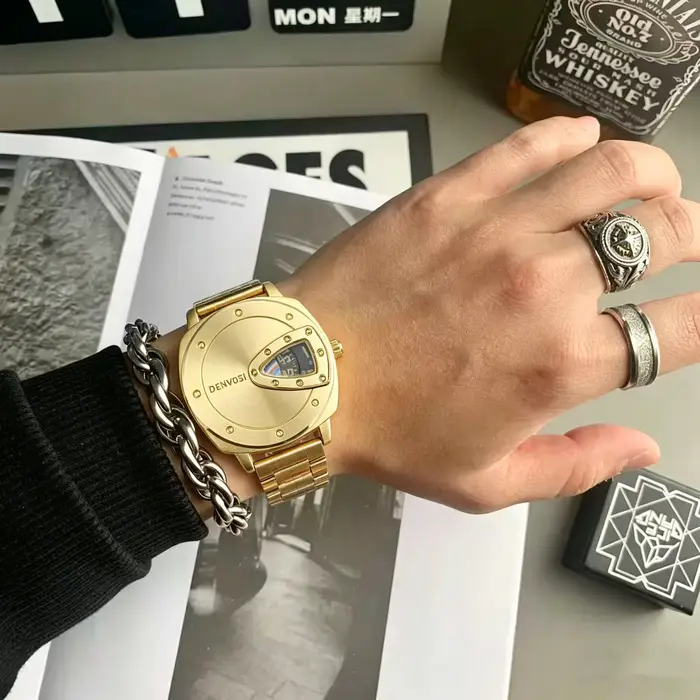 Montre créative DENVOSI avec cadran triangulaire pour homme, résistance à l'eau, mouvement à quartz, style décontracté et élégant, bracelet en acier inoxydable