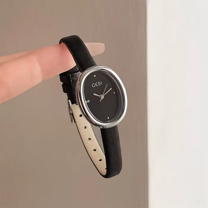 Montre Femme GEDI Ovale à Quartz, Montre-Bracelet Vintage Élégante et Étanche avec Bracelet en Cuir,