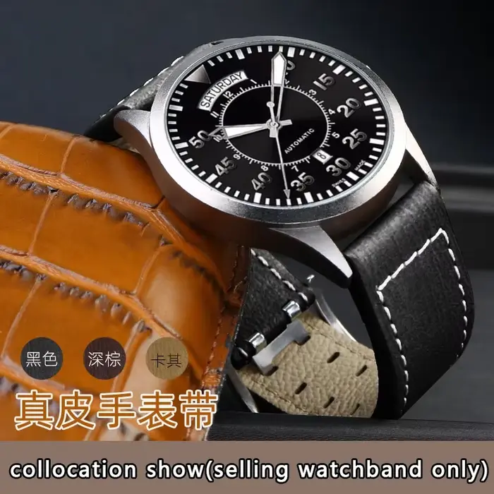 Bracelet de montre en cuir véritable pour hommes