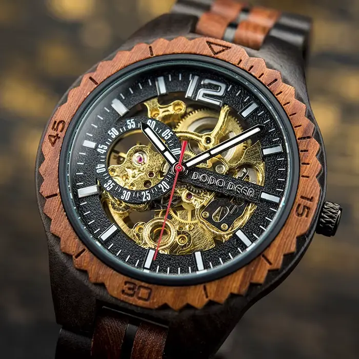 Montre mécanique homme DODO DEER en bois avec mouvement automatique pour cadeaux d'anniversaire et mariage occassions spéciales