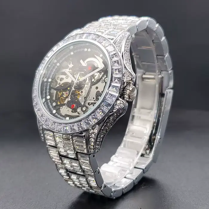 Montre automatique de luxe en diamant avec fermoir pliant pour homme style Hip Hop occasions spéciales
