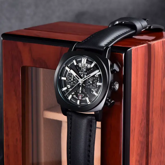 Benyar Design 2025 montre à Quartz pour hommes 43mm cadran lumineux 50m résistant à l'eau Anti-reflet chronographe
