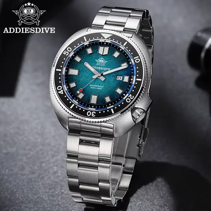 ADDIESDIVE hommes montre verre saphir AR enduit montres à Quartz lumineux 200m étanche tortue plongeur