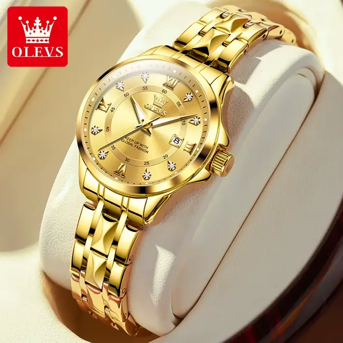 OLEVS montres pour femmes de luxe mode or petite montre-bracelet pour dames Original étanche losange bracelet en acier inoxydable Date