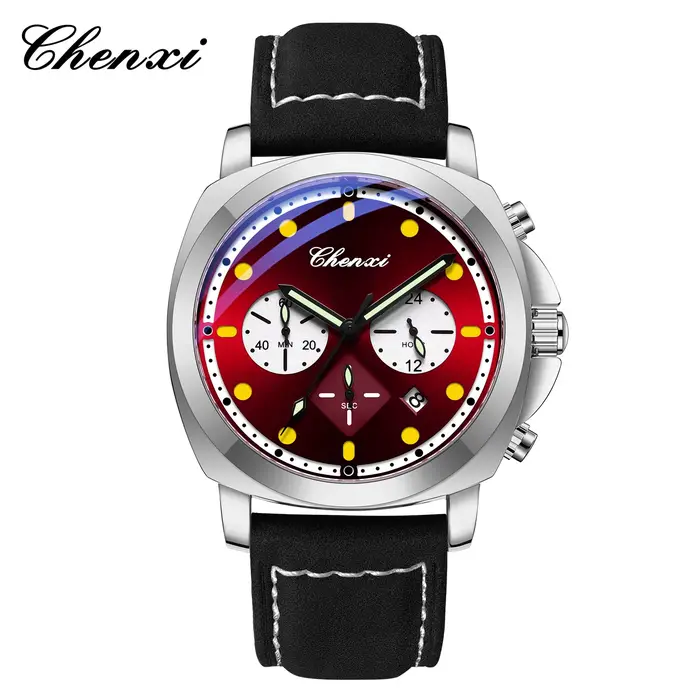 CHENXI – montre à Quartz pour hommes, étanche, lumineuse, chronographe, horloge militaire, en cuir, 