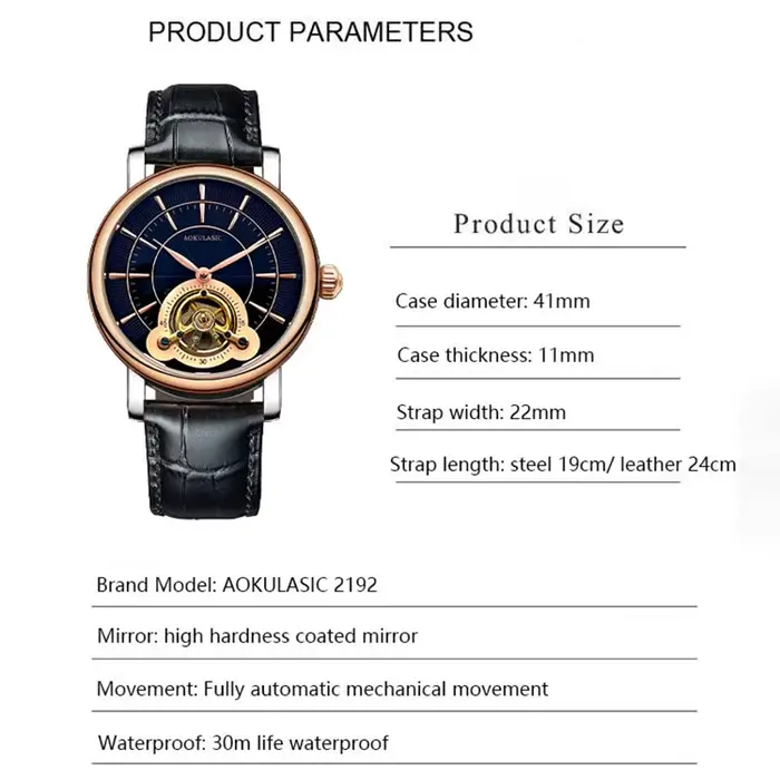 Montre mécanique automatique étanche pour homme