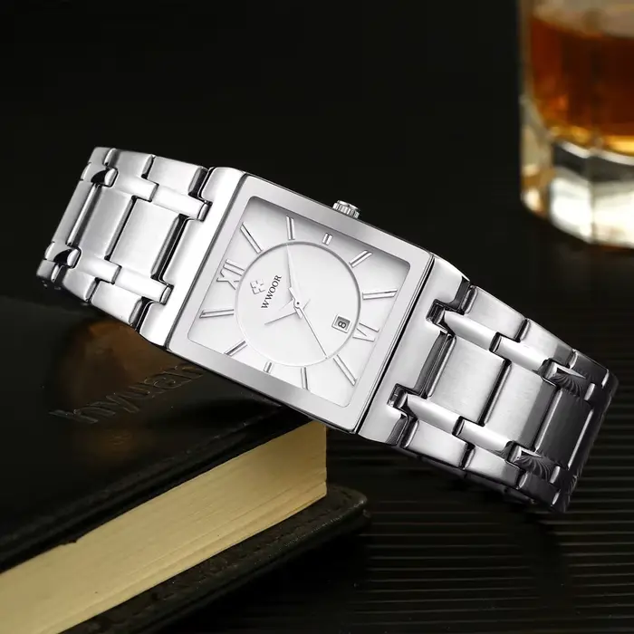 WWOOR – montre carrée blanche pour hommes