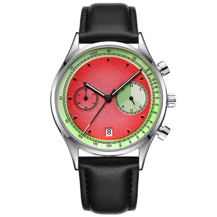 Montre à quartz multifonctionnelle pour homme avec cadran coloré style fruit, phases de lune et aigu