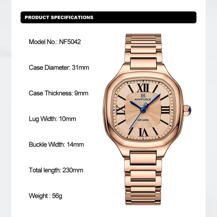 NAVIFORCE – montre à Quartz étanche et résistante aux chocs pour femmes