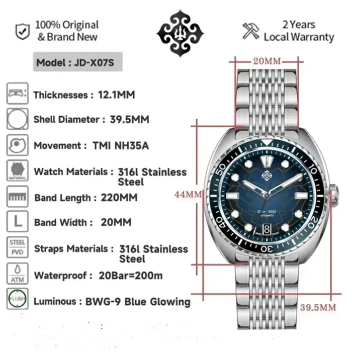 Montre IXDAO IPOSE 2026 motif Poséidon pour homme sport plongée résistance à l'eau 20 bars acier inoxydable automatique à remontage automatique occassions spéciales