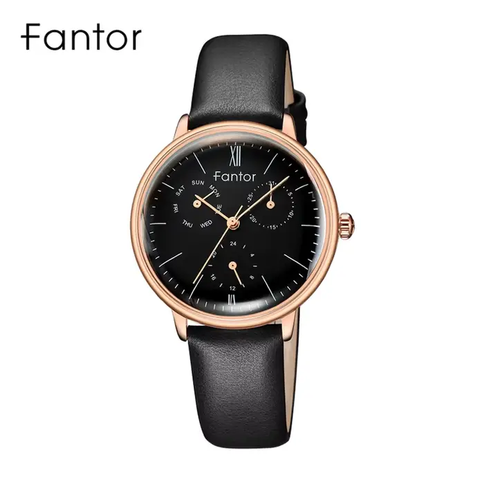 Montre Fantor en laiton et cuir pour femmes, élégante montre-bracelet avec chronographe Quartz pour occasions spéciales