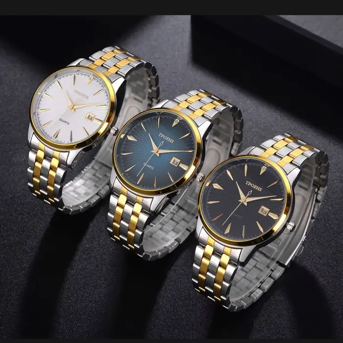 Montre Homme Luxe Mode Affaires Quartz Sport Acier Étanche Occasions Spéciales Noir Bronze Or