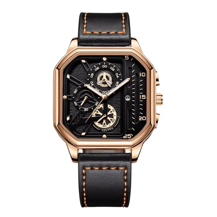 Montre de luxe pour homme avec grand cadran carré, bracelet en cuir PU décontracté, montres de sport