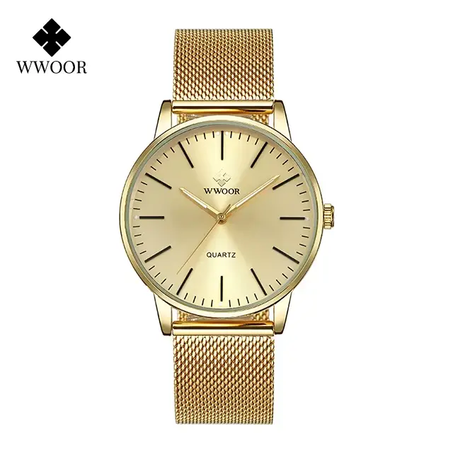 WWOOR hommes montres en or 2024 marque de luxe hommes mode Quartz horloge dorée mâle Simple sport ét