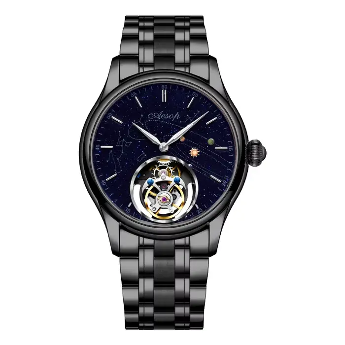 AESOP hommes de luxe véritable Tourbillon volant mécanique saphir montre étanche squelette montres p