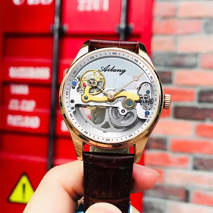 AILANG hommes montres haut de gamme de luxe squelette Steampunk montre mécanique mode cuir automatique creux