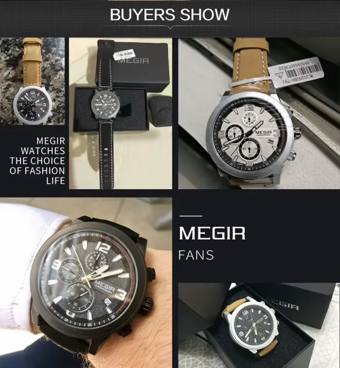 MEGIR luxe chronographe hommes Sport montres bracelet en cuir Quartz montre-bracelet lumineux décontracté mâle horloge Relogio Masculino 2026