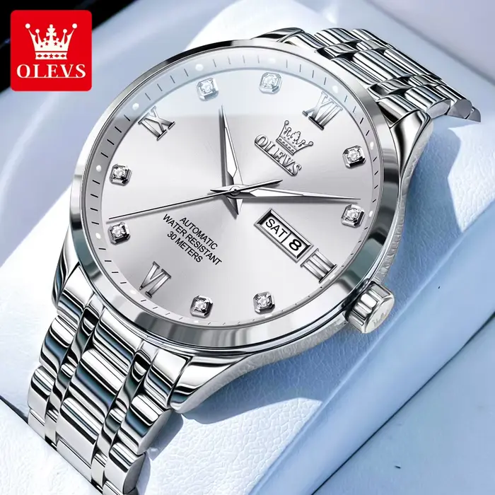 OLEVS-Montre automatique de luxe pour homme, montres-bracelets mécaniques, date automatique, afficha