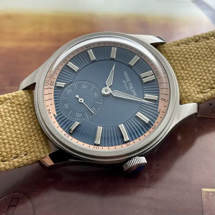 Montre mécanique à remontage manuel pour homme, cadran bleu vintage PIERRE PHILIPPE 38 mm, lumineuse