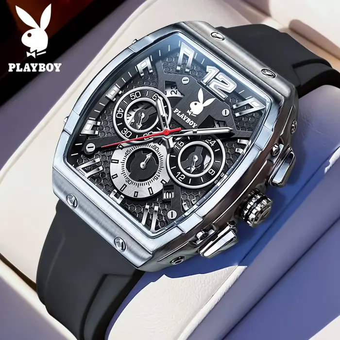 PLAYBOY 3075 montres originales et authentiques pour homme, coffret cadeau de luxe, bracelet en Sili