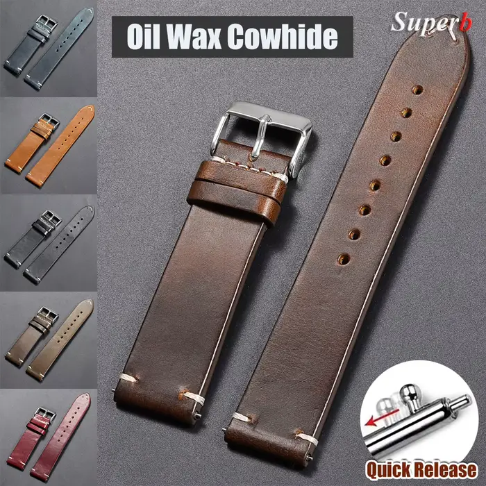 Bracelet de montre Vintage en cuir de cire d'huile