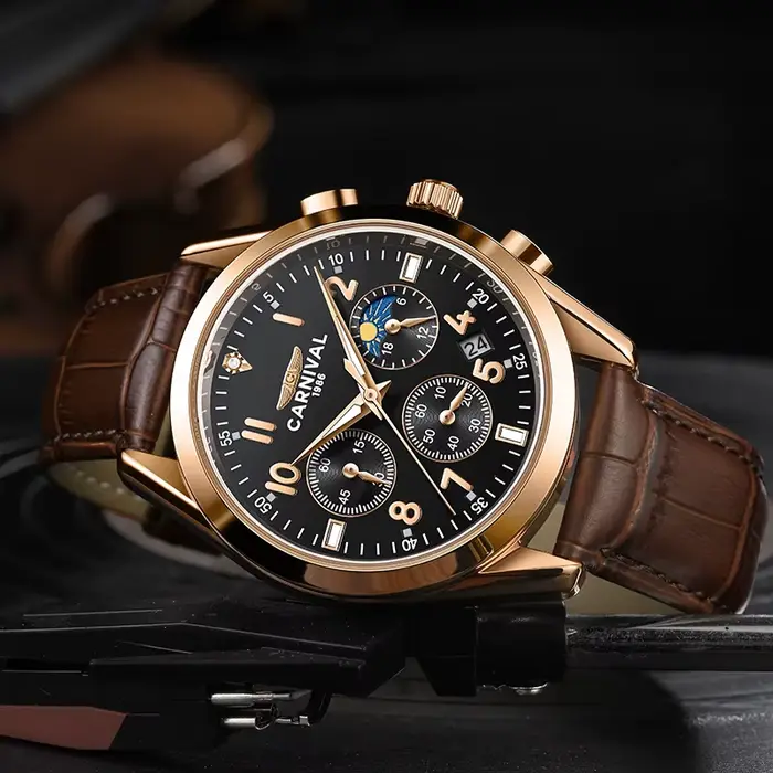 Carnaval marque homme mode or Rose montre de luxe saphir lumineux militaire Quartz montres étanche pour hommes Reloj Hombre