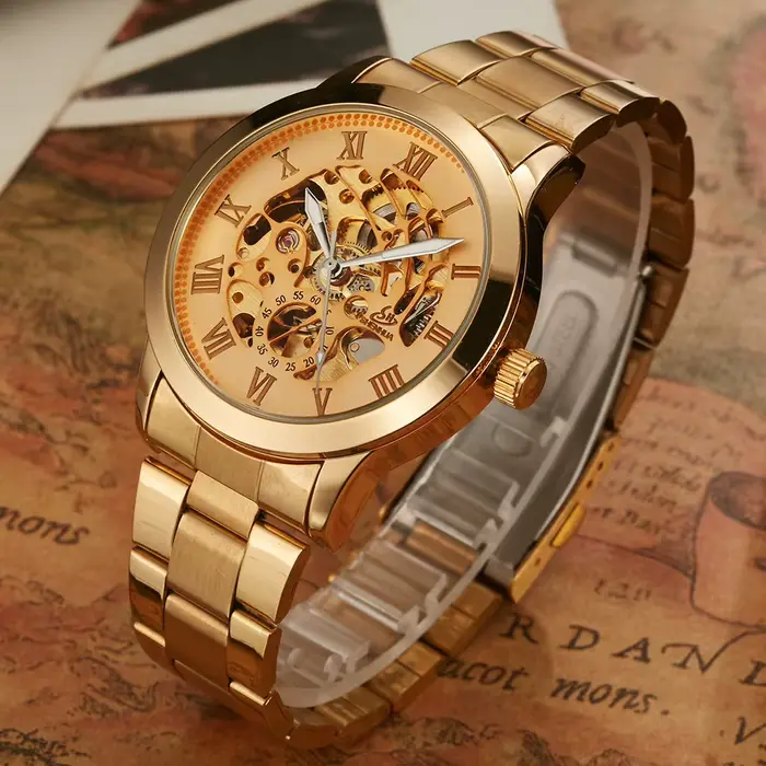 Montre mécanique rétro homme en acier inoxydable avec mouvement automatique pour occasions spéciales