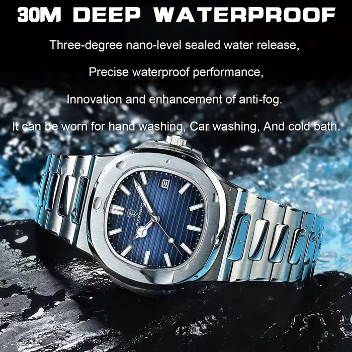 POEDAGAR luxe élégant hommes montres Date lumineux étanche en acier inoxydable homme horloge Origina