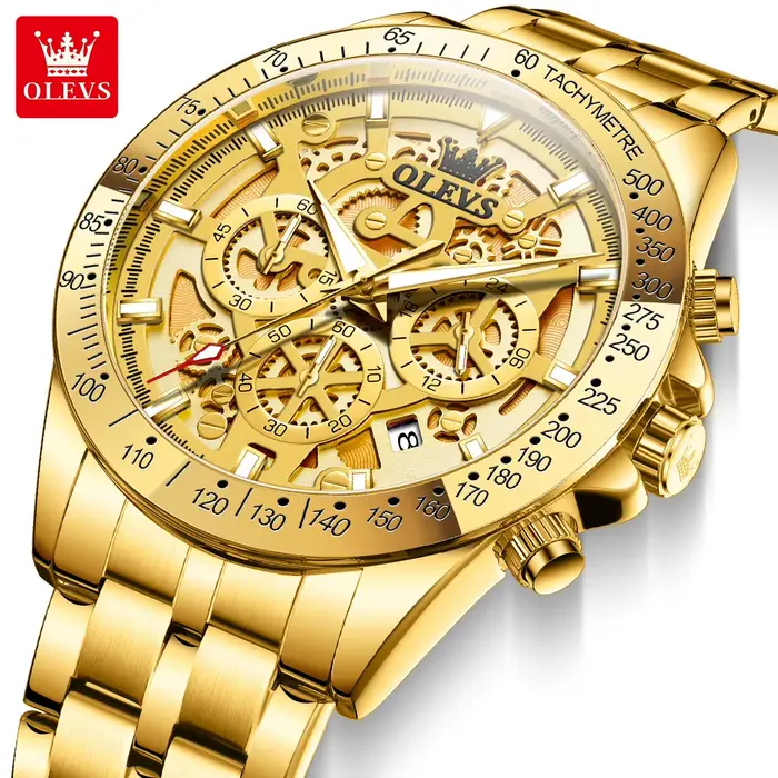 OLEVS 9913 tout or luxe hommes montre marque conception creuse