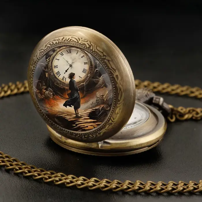 Montre de poche vintage à quartz en bronze chaîne bijou élégant pour femmes et hommes occasions spéciales