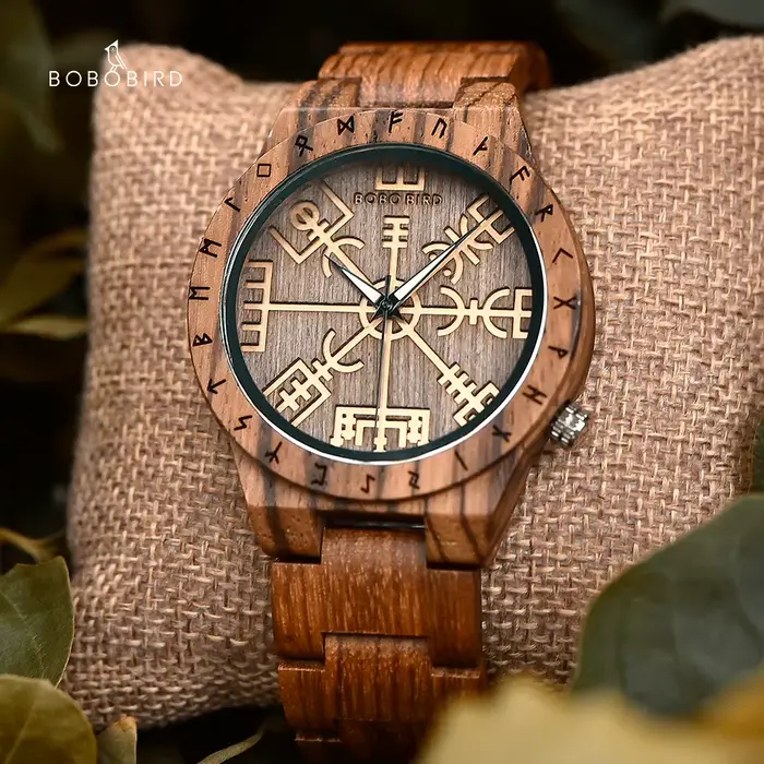 Montre BOBO BIRD Vegvisir en bois pour homme édition limitée design viking symbole occasions spéciales