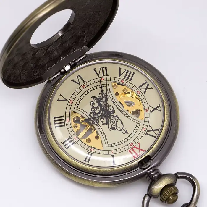 Montre de poche mécanique en Bronze pour hommes et femmes
