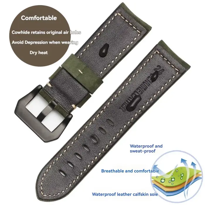 Bracelet de montre en cuir véritable pour Panerai Luminor Radiomir 20mm 22mm 24mm
