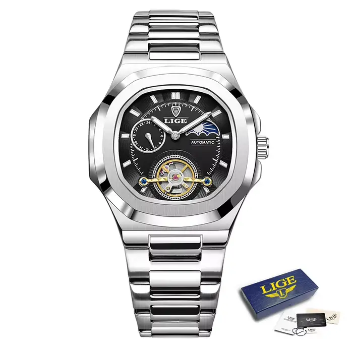 LIGE 2024 montre automatique pour hommes mode en acier inoxydable montres de luxe hommes étanche lum