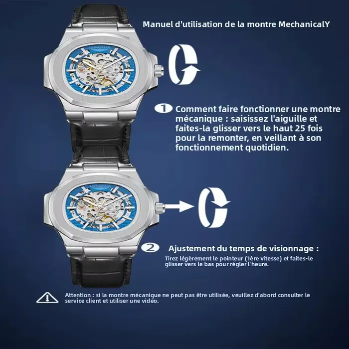 Montre automatique LONGLUX pour homme avec mouvement squelette et résistance à l'eau pour les occasions spéciales et le quotidien
