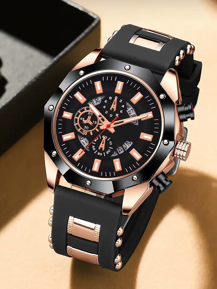 Montre-bracelet en silicone quartz avec calendrier pour homme et femme usage quotidien soirées festives