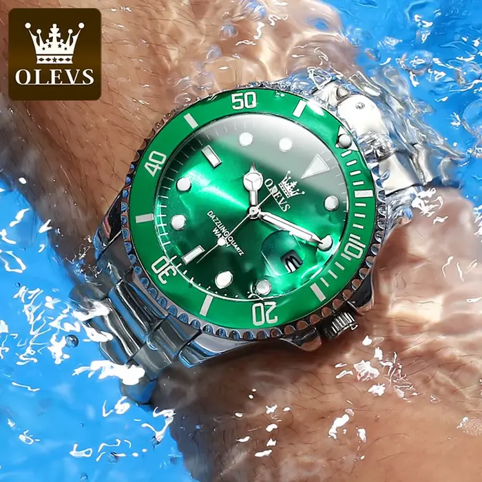 Montre à quartz étanche verte pour homme