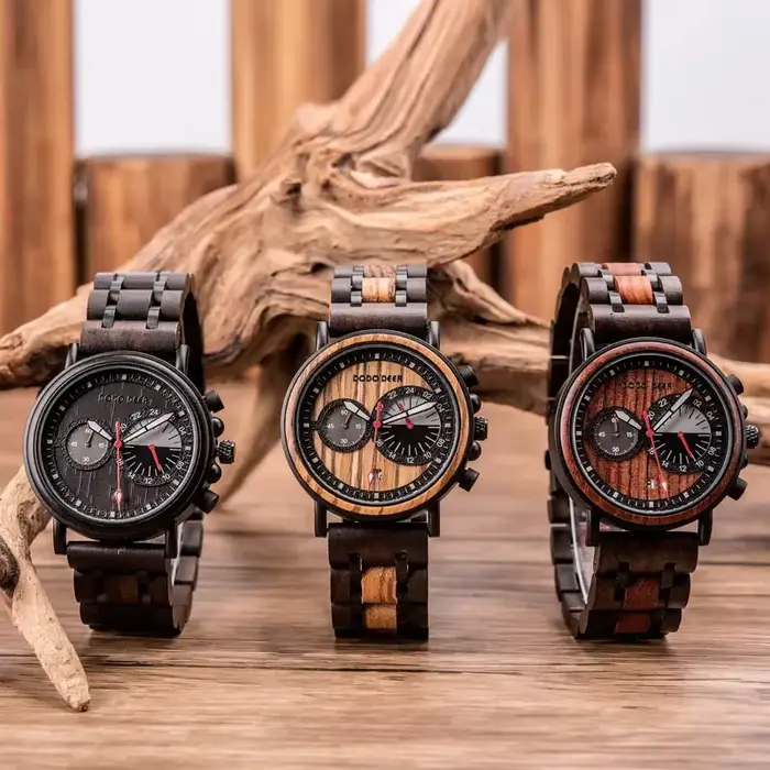 DODO DEER hommes montres en bois haut de gamme de luxe militaire en acier inoxydable chronographe montre-bracelet mâle affichage automatique de la Date cadeau des mariés