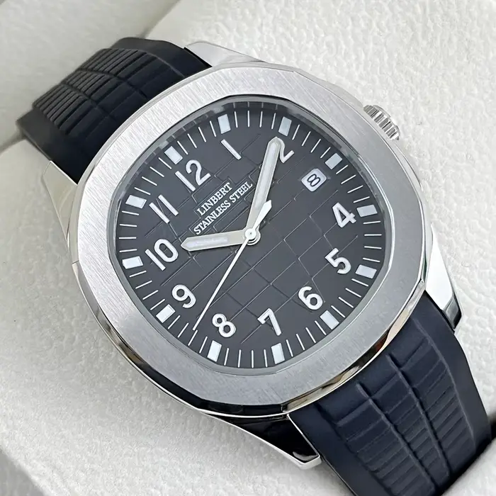 Nouvelle montre mécanique automatique LINBERT pour hommes en caoutchouc blanc, résistante à l'eau, avec indicateur lumineux et boîtier en acier inoxydable pour différentes occasions