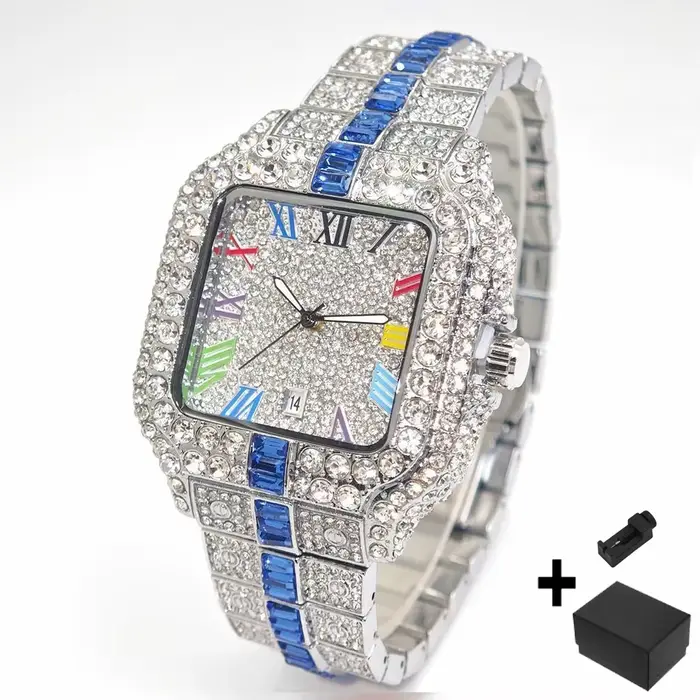 2025 marque de luxe hommes montre à Quartz mode arc-en-ciel numérique Rome cadran calendrier étanche