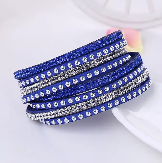 Bracelet en cuir Punk nouvelle mode bracelet en strass Style Punk Bracelets multicouches et Bracelet