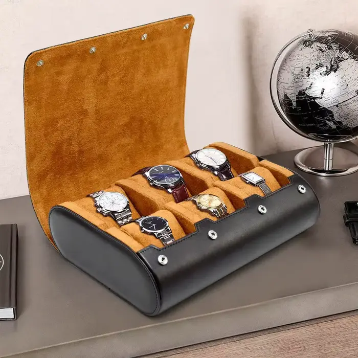 Boîte de présentation de luxe pour 6 montres avec coussinets amovibles, boîte de rangement anti-pous